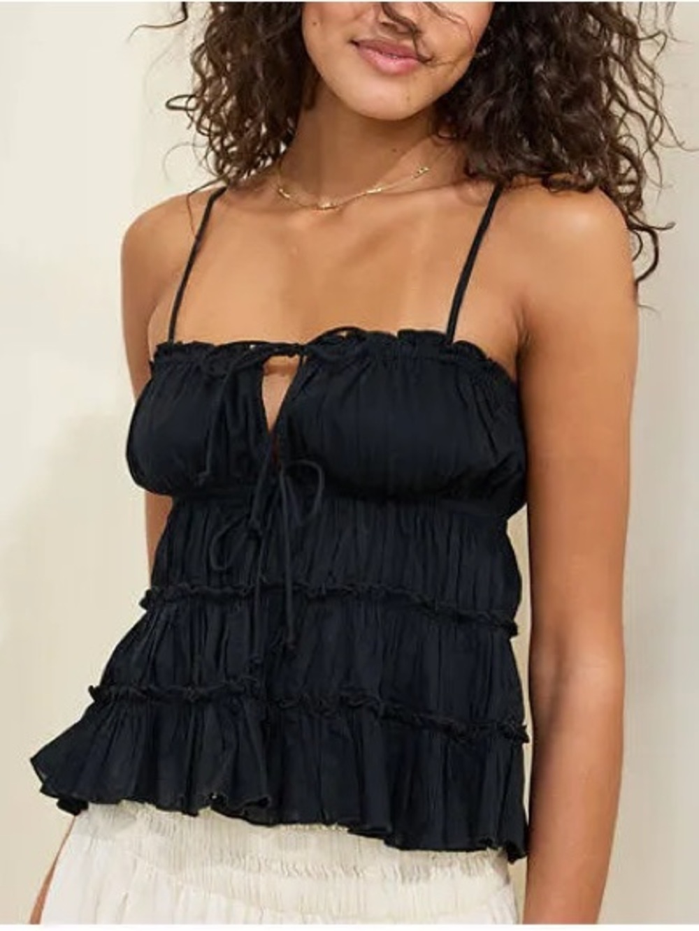 Aerie Black Ruched Spaghetti Strap Women's Top